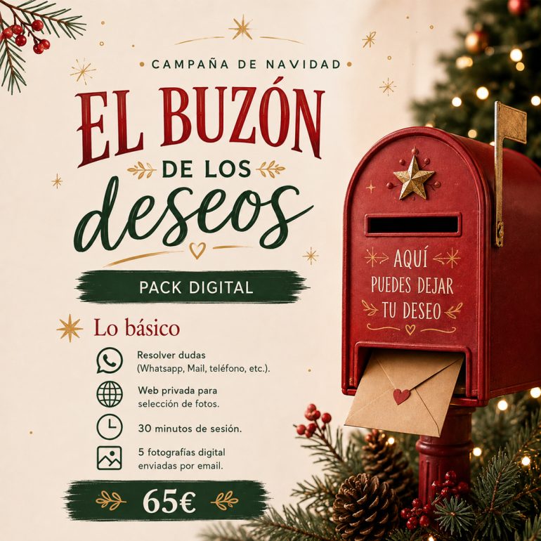 Cartel del Pack Digital para la sesión de fotos de Navidad El Buzón de los Deseos de Pablo Padilla Fotografía en San Fernando, Cádiz.