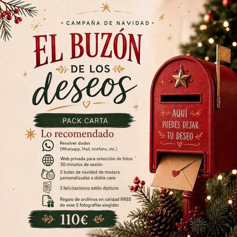 Cartel del Pack Carta para la sesión navideña El Buzón de los Deseos en San Fernando Cádiz.